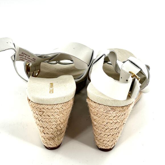 NWOT Cole Haan Crystal Leather Espadrilles Sandals 9 White Wedge Women’s - Picture 3 of 8